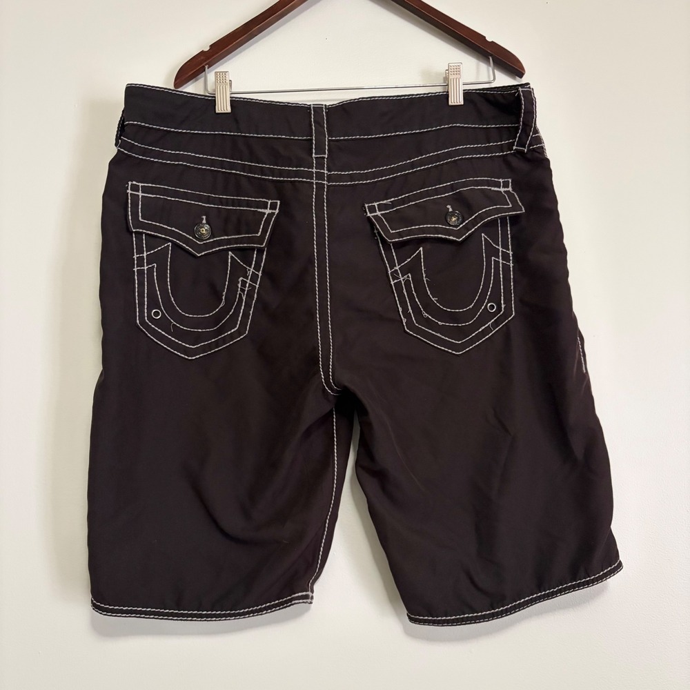 True Religion Mens Brown Contrast Stitch Board Shorts Swim Trunks Size 38
